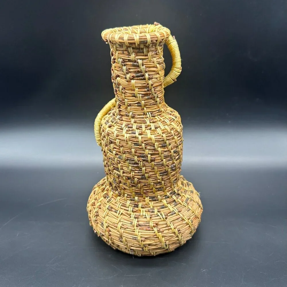 Handwoven Pine Needle Grass Basket Vase Decorative Rustic Boho Home Decor - Picture 4 of 13